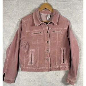 Liz Claiborne Blush Pink Velvety Trucker Jacket Size XL Pockets Zippers